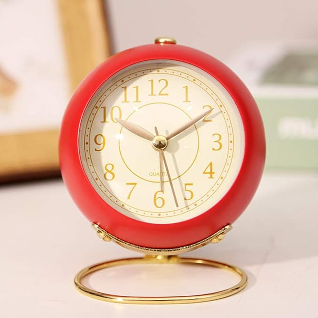 SHISEDECO Small Tableclocks Classic Non-Ticking Tabletop Alarm Clock with Backlight, Battery Operated Astronaut Deskclock with HD Glass for Living Room Bedroom Bedside Indoor Decor (Red)