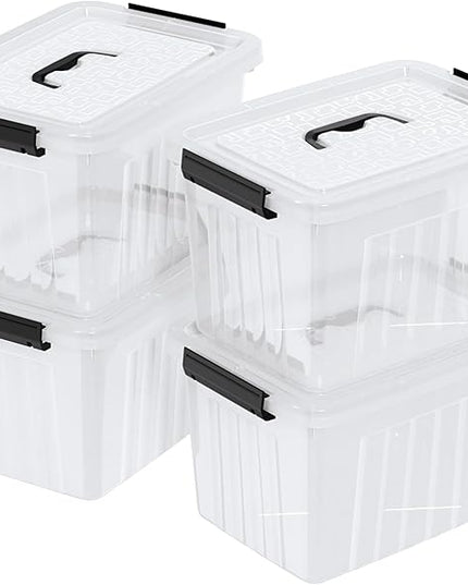 Set of 4 Storage Bins with Latch Lids, Clear Plastic Storage Box with Handle, 18 L
