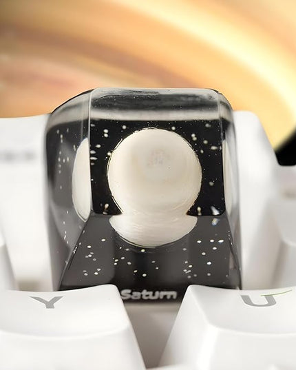 Saturn Planet Artisan Keycap R1 SA Profile Custom Solar System Planets Keycaps 1U ESC Handmade Resin Gaming Galaxy Key Cap Cherry MX Switch Compatible Mechanical Keyboard Space Lover Gift