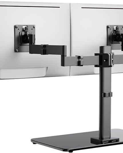 ErGear Freestanding Dual Monitor Stand for 17 to 32 Inch Screens, Computer Monitor Mount for 2 Screens, Dual Monitor Arm with Tempered Glass Base, VESA Mount Desk Stand Holds 22 lbs per Arm