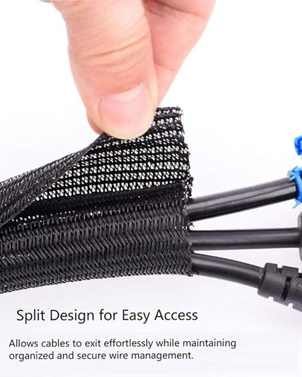 1/2"-10ft*2pcs Black/White Cable Sleeve - Protects Cords from Pets & Organizes Wires - Modern Style - Polyester Material - Flame Retardant - Easy to Use & Cut (Black, 10ft-1/2inch)