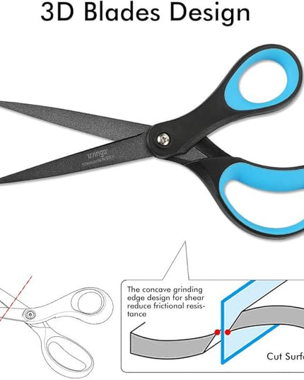 LIVINGO 2 Pack 8" Titanium Non-Stick Scissors, Professional Stainless Steel Comfort Grip, All-Purpose, Straight Office Craft Scissors for DIY(Blue/Black)