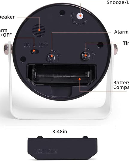 TIMESS Analog Alarm Clock, Silent Non-Ticking Quartz Movement, Battery-Operated with Snooze & On-Demand Light, Easy to Set Gentle Wake Bedside Desk Clock, Ideal for Home, Travel, Office (White)