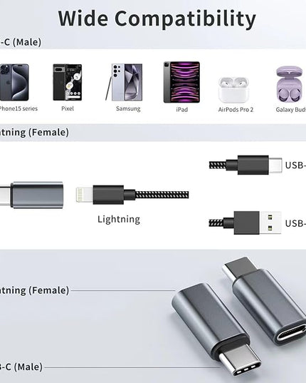 4 Pack Lightning to USB C Adapter for iPhone 15/16/17 Pro/17 Pro Max,for iPhone 17/16 Charger,17/16 Accessories,Fast Charging & Data Transfer