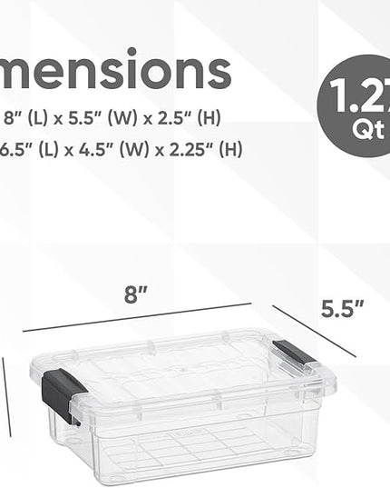 Superio Clear Storage Boxes with Lids, 1.27 Quart Plastic Container Bins for Organizing, Stackable Crates, BPA Free, Non Toxic, Odor Free, Organizers for Home, Office and Dorm, 8 Pack