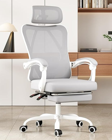 Ergonomic Office Chair, Grey Mesh and Nylon, High Back Computer Chair with Adjustable Headrest, Lumbar Support, Rocking Function, 350 lbs Capacity for Home Office