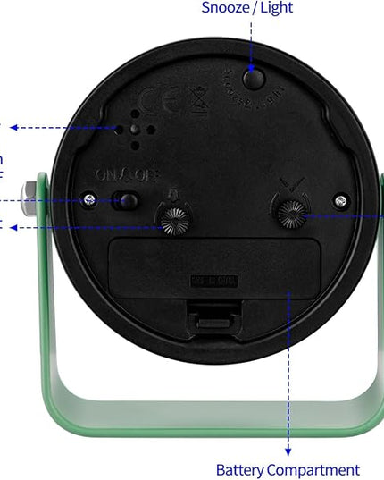 Tinload Analog Alarm Clock for Bedroom, Silent Non-Ticking Quartz Movement, Battery Operated with Snooze & On-Demand Light, Bedside Desk Table Clock, Ideal for Home, Office (Green)