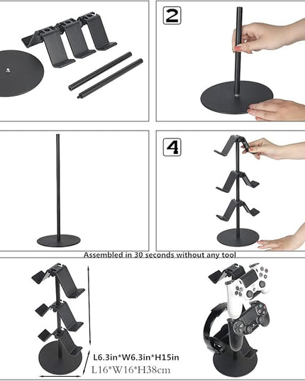 Controller Stand 3 Tier,Headphone Holder, Multi Adjustable Game Controller Headset Hanger for All Universal Gaming PC Accessories, Xbox PS4 PS5 Nintendo Switch(Smart Black)