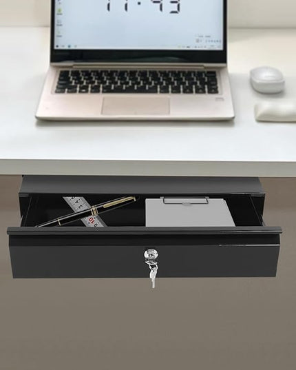 17.7" Under Desk Storage Drawer, Locking Design Black Sliding Pull-Out Drawer for Sit Stand Workstation