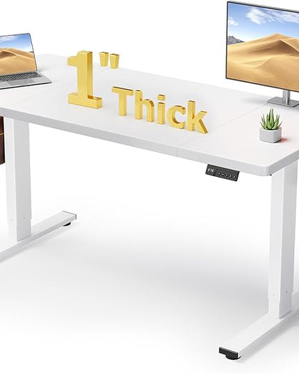Electric Standing Desk Adjustable - 60x28 Inch Sit Stand Desk with 1 Inch Thick Tabletop, Double Beam Frame, 3 Memory Height Adjustment, Cable Management for Home Office