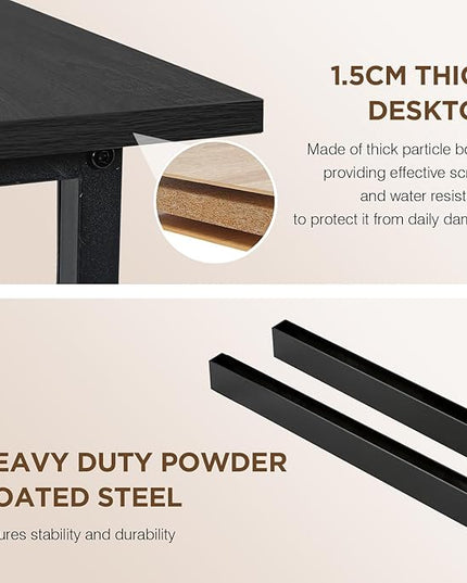 PayLessHere | 47 Inch Computer Desk | Black | Office Desk with Metal Frame, Adjustable Feet | Water-Resistant, Scratchproof Surface | Sturdy Writing Table for Home Office or Study | Pack of 1