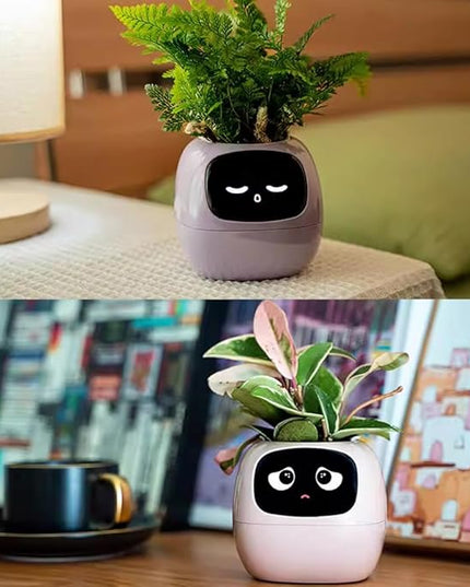 Intelligent Flower Pot, Electronic Bud, Maintenance Plant Assistant, Fun Interactive Flower Pot, Indoor Green Planting Monitoring, LCD Screen Display, Cell Phone APP Connection (Purple)