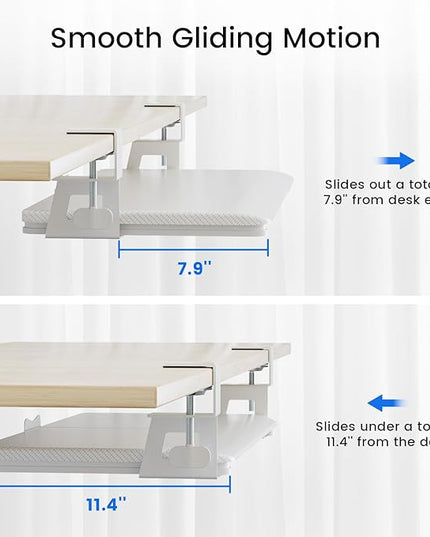 NearHub Large Keyboard Tray Under Desk Slide Out with Extra Sturdy C Clamp Mount System,26'' (30'' including Clamps) x11 Slide-Out Keyboard Drawer Under Desk for Typing,Keyboard Mouse Tray,White