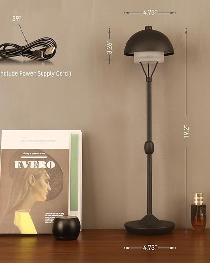 Modern Table Lamp Cordless Portable Desk Lamp, 2700K Stepless Dimming Rechargeable Battery Operated LED Lights for Bedroom, USB-C Charging, Restaurant/Bar/Night Light/Gifts (Sand Black)