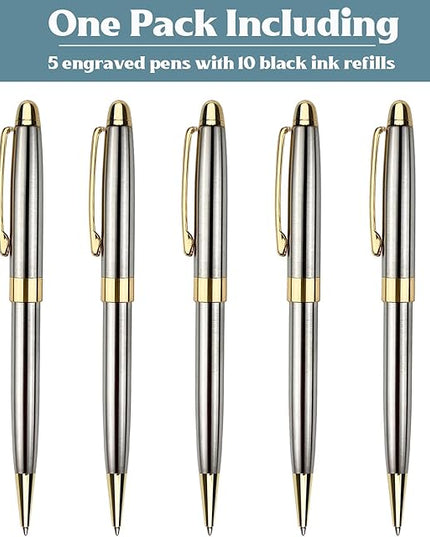Ancolo Personalized Luxury Ballpoint Pen Writing Set-Stainless Steel Fancy pens Custom with Your Name or Message, Perfect for Students/Teacher/Manager/Lawyer/Professor 5PCS/Pack