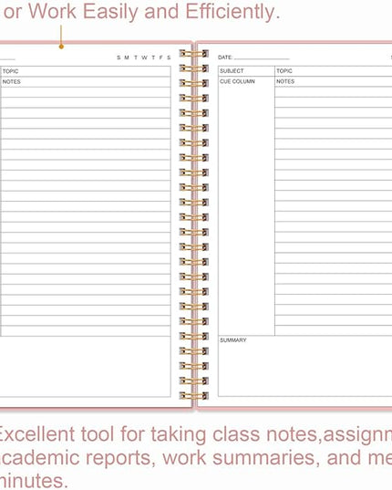 Yaridar A5 Cornell Notes Notebook - College Spiral Cornell Notebooks for Note Taking, Subject College Ruled Notebook Steno Pads for Office/School/Home, 5.8" x 8.5", Pink