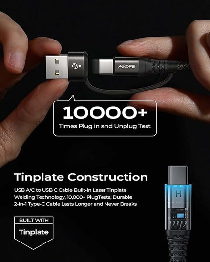 AINOPE USB C to USB C Cable, 6 FT USB C Cable Fast Charging with USB to USB C Adapter, 60W USB to USBC Cable for iPhone 17 Pro Max Air Type C Cable for iPhone 16/15/14/13/12 Samsung, Black