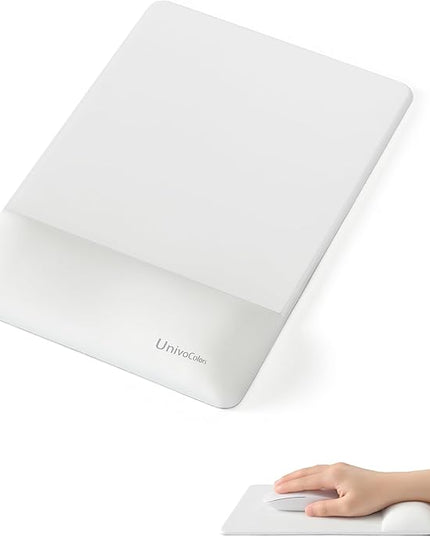 univo colors Design-Wave Wrist Rest Mouce Pad,PE Mouse Sliding Panel+Artificial Sheepskin+Memory Foam+Ergonomic+Anti-Slip Gel,Resilience Support During Work and Gaming,Mouce Accessory,White
