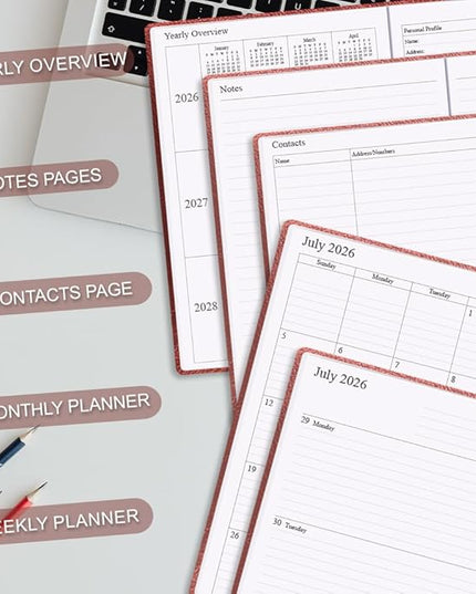 2026-2027 Planner - Weekly & Monthly Planner Runs from January 2026 to June 2027, 5.8" x 8.25", 18 Month Planners, 14 Notes Pages, Inner Pocket, PU Leather Hard Cover, Brown Monthly Planners 2026-2027