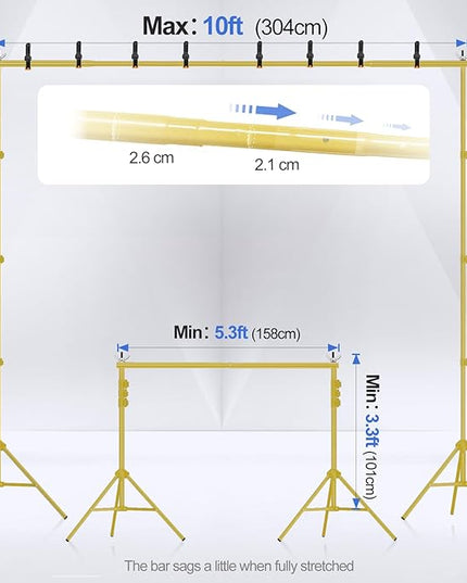 EMART Backdrop Stand 10x10ft(WxH) Photo Studio Adjustable Background Stand Support kit with 2 Crossbars, 8 Clamps, 2 Sandbags and Carry Bag for Parties, Events Decoration, Wedding -Titanium Gold