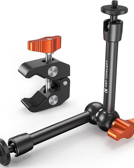 K&F CONCEPT 9.8" Magic Arm Clamp Kit with 1/4" & 3/8" Thread Screw 360° Ball Heads Articulating Magic Arm Camera Mount for Monitor, Flash, LED Light, Microphone, Camera Cage, Action Camera