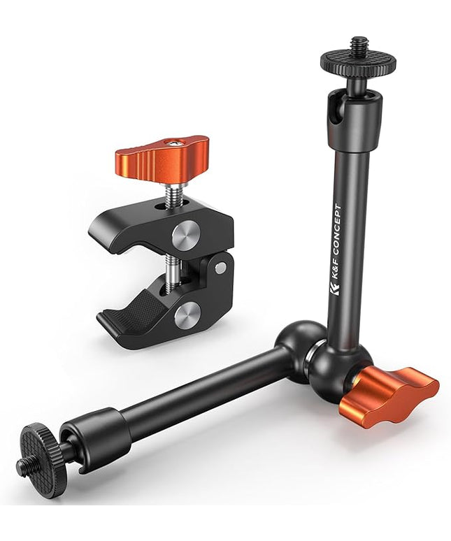 K&F CONCEPT 9.8" Magic Arm Clamp Kit with 1/4" & 3/8" Thread Screw 360° Ball Heads Articulating Magic Arm Camera Mount for Monitor, Flash, LED Light, Microphone, Camera Cage, Action Camera