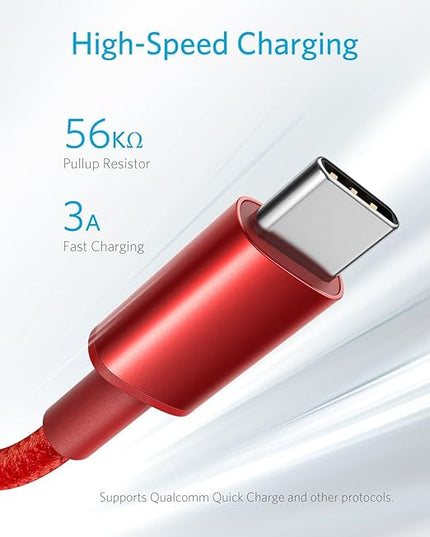 Anker Cable [2 Pack, 6FT], USB A to USB C Cable for iPhone 17 Series,Samsung Galaxy S10 S10+, LG V30, Beats Fit Pro and More (Red)