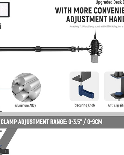 NEEWER TL253A+DS001 Table Camera Tripod with 2 Telescopic Arms, Phone Holder, Ball Heads, Screw Adapter, Table Light Stand for Camera, Mobile Phone, Webcam, Ring Light