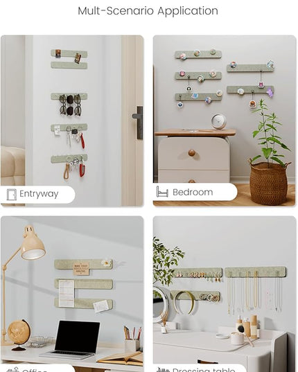 Fluxynara Cork Board Alternative Felt Strip Board 5-Pack 13"x2", Office Pin Board with 35 Push Pins, Adhesive Install for Bedroom Door & Home Office(Sage)