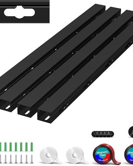 Cable Hider Raceway Kit, Magnetic Cable Management Under Desk with Upgraded Aesthetic Large Hole, Cord Organizer Kit for Hiding Computer, Gaming Desk, Network, Power Cord, TV - 4PCS 4x15.7in Black