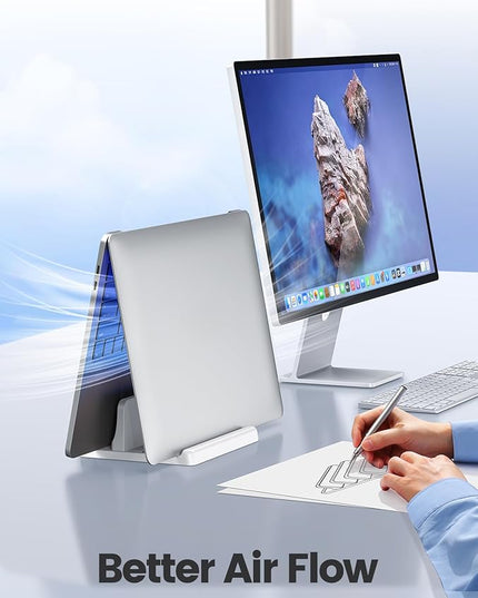Vaydeer Vertical Laptop Stand Holder Plastic Adjustable Desktop Notebook Dock Space-Saving 3 in 1 for All MacBook Pro Air, Mac, HP, Dell, Microsoft Surface, Lenovo, up to 17.3 inches (White)