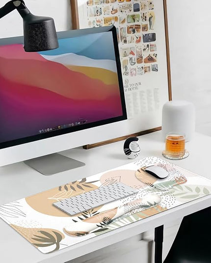 Keyboard Wrist Rest Large Mouse Pad Wrist Support for Computer, 4 in 1 Memory Foam Keyboard Pad Desk Mat Ergonomic Hand Rest Wrist Cushion for Home Office Gaming - Minimalist Plant