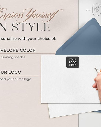 Curio Press Personalized Stationery for Women & Men - A2 Business Flat Thank You Cards with Custom Notecards, Personalized Note Cards with Envelopes and Name, Custom Stationery - Your Logo Flat