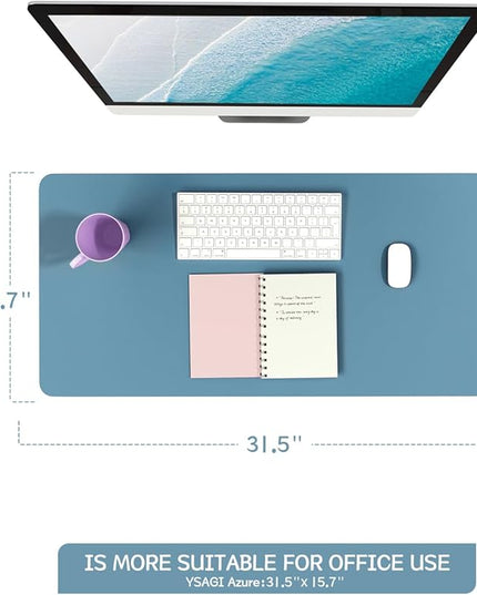 Non-Slip Desk Pad, Waterproof PVC Leather Desk Table Protector, Ultra Thin Large Mouse Pad, Easy Clean Laptop Desk Writing Mat for Office Work/Home/Decor (Blue, 31.5" x 15.7")