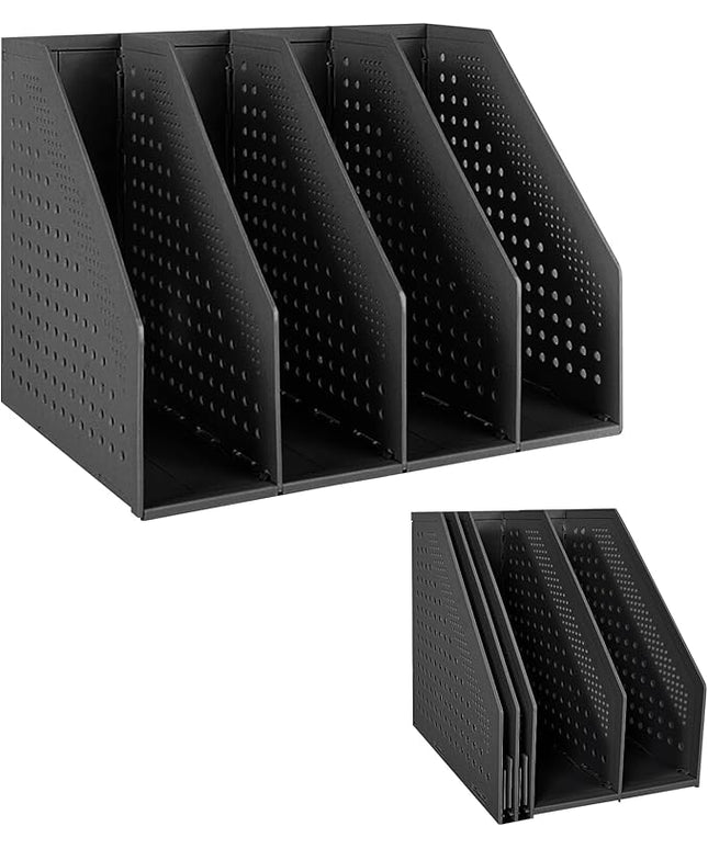 SAYEEC Collapsible Magazine Holder Plastic Desktop 4 Compartment File Rack Magazine Organizer Vertical File Divider Sorter Storage Document Organizer for Office Home School Black