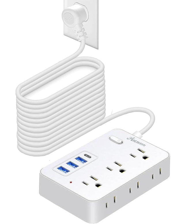 20 FT Extension Cord with Multiple Outlets, Asamoom 20 ft Surge Protector Power Strip with 6 Outlets with 4 USB Ports(1 USB C)，Flat Plug with Long Cord 1700 Joules Protection for Home Office White