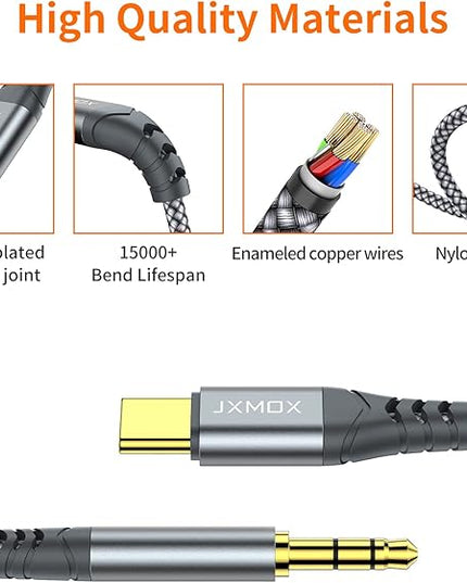 JXMOX USB C to 3.5mm Audio Aux Jack Cable (4ft), Type C to 3.5mm Headphone Car Stereo Cord Compatible with iPhone 17 16 15 Pro Max Air, Samsung Galaxy S25 S24 S23 S22 S21 Note 20, Pixel 9 8, iPad Pro