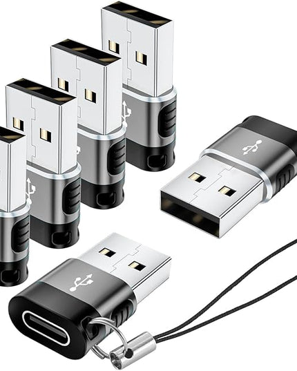 USB C Female to USB Male Adapter 6 Pack,USB to USBC Adapter,A to C Charger Converter,USB OTG Adaptor for iPhone 16 15 14,MacBook,Laptop,PC,Tablet,Phones(Grey)