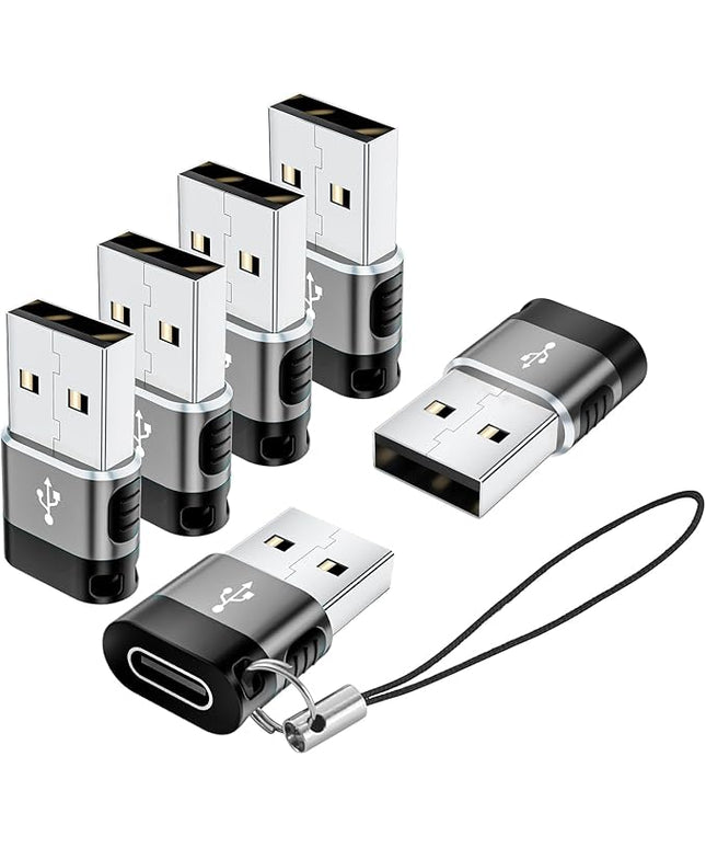 USB C Female to USB Male Adapter 6 Pack,USB to USBC Adapter,A to C Charger Converter,USB OTG Adaptor for iPhone 16 15 14,MacBook,Laptop,PC,Tablet,Phones(Grey)