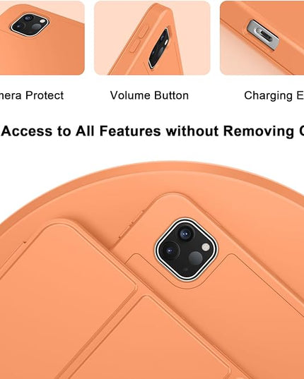 ZryXal iPad Pro 11 Inch Case (M5) 2025/ (M4) 2024 (Model: A2836/A2837/A3006), Trifold Stand Smart Cover with Pencil Holder and Soft TPU Back, Auto Wake/Sleep (Orange)