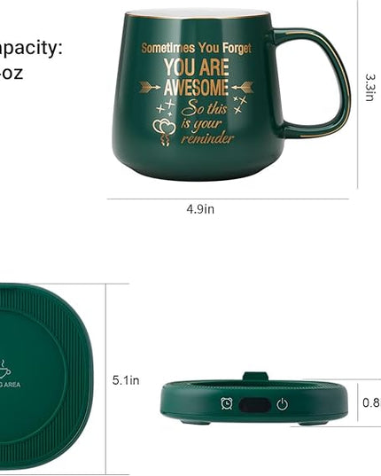 Coffee Mug Warmer & You are Awesome Mug Set, Electric Cup Warmer with Auto Shut Off, 4 Temperature Setting Smart Beverage Warmer, 8-Hours Auto Shut Off