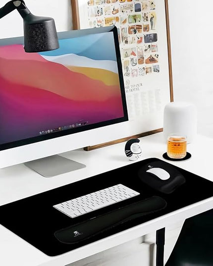 Keyboard Wrist Rest Large Mouse Pad Wrist Support for Computer, 4 in 1 Memory Foam Keyboard Pad Desk Mat Ergonomic Hand Rest Wrist Cushion for Home Office Gaming-Black