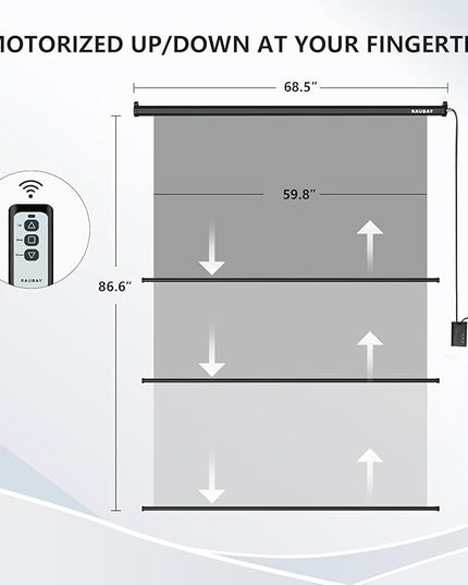 RAUBAY Motorized Pull Down Grey Screen Backdrop - 59.8" x 86.6" Collapsible Wall-Mount Background for Professional Video Production, Photography Studio, Video Conferencing and YouTube, TikTok Creator