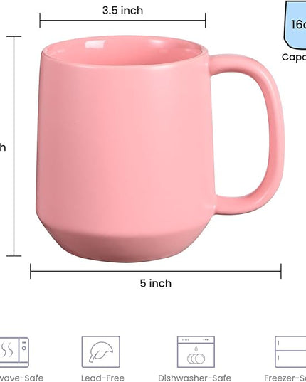 Miicol Ceramic Coffee Mug, 16 oz Large Coffee Cup, Tea Mug with Handle, Flat Bottom Mug for Men, Women, Office, Microwave and Dishwasher Safe, Multi-Color, Pink