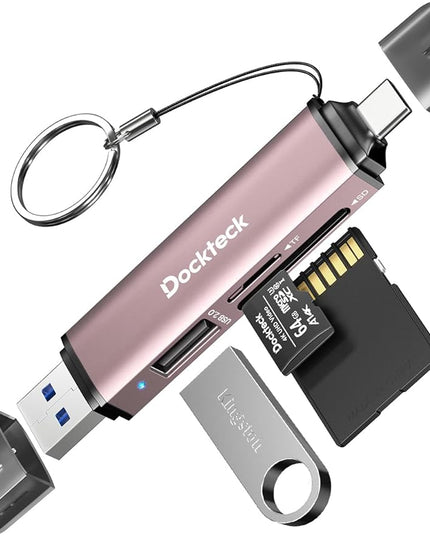 Dockteck SD Card Reader, 5G Super Speed USB3.0 SD/TF Card Reader, 3-Slot USB A/C to SD/Micro SD/USB A Memory Card Reader for UHS-I SD/Micro SD/SDHC/SDXC/MMC, Support OTG for Plug&Play,Pink