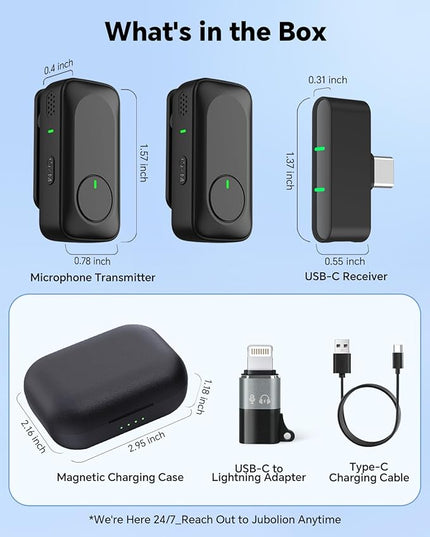 Wireless Lavalier Microphone for iPhone/Android Phone/Laptop/PC, Mini Lapel Mic with 50H Battery Life Charging Case, 100FT Range and Noise Reduction, for Video Recording, Streaming, TikTok