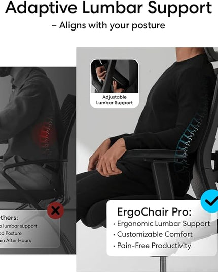 Autonomous ErgoChair Pro Ergonomic Office Chair Foam Grey Adjustable Lumbar Support, Rolling Swivel - Home Office Desk Chairs with Wheels and Arms - Ergonomic Desk Chair Comfy for Gaming & Long Hours