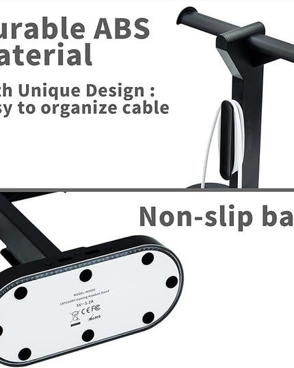 RGB Headphone Stand - Dual Gaming Headset Holder with 3 USB Charging Station and 3.5mm Audio Port,8 Light Modes, Suitable for Gaming, Wireless Earphone Display, Gamer Gifts for Men (Black)