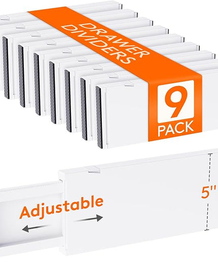 Lifewit 9 Pack Drawer Dividers 5" High, 13.5-22" Adjustable Clothes Organizers, Expandable Dresser Separators in Bedroom/Bathroom/Kitchen/Office, PLS5