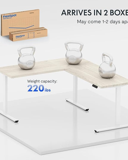 FLEXISPOT L Shaped Standing Desk, 71 x 63 Inch Electric Height Adjustable Corner Desk, Sit Stand Computer Workstation, Preset Controller, Home Office, White Frame with Maple Top, White Drawer